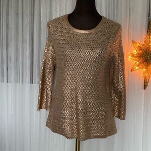 Chico’s loose knit crew neckline sweater! Copper metallic reflections, Size Med